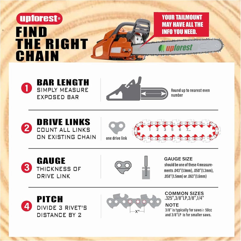 UPFOREST 14 Inch Chainsaw Chain Fits Husqvarna 120 (MII), 130, 135 (MII), 240, T435 and T540XP (3 Chains)(91YNS52X3) - Image 5